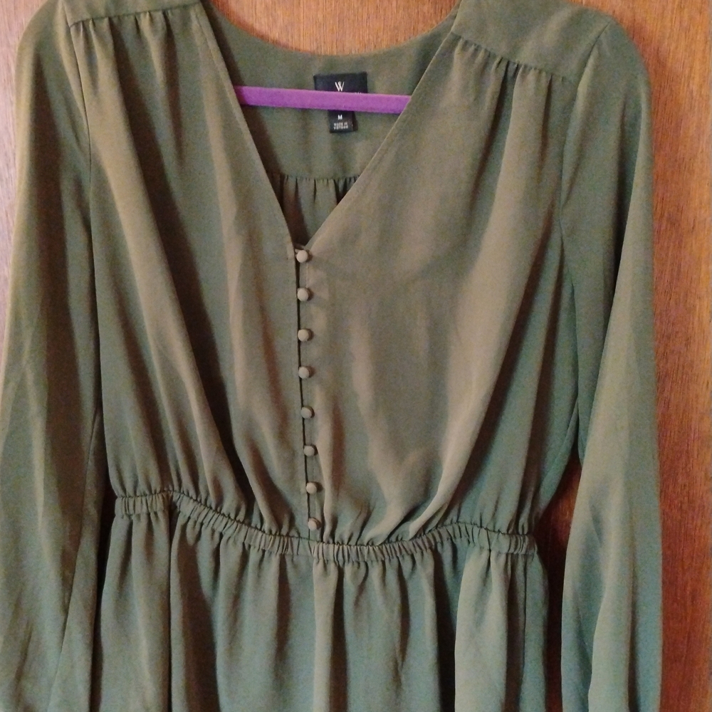 Worthington Women's Olive Green V-Neck Blouse Size M